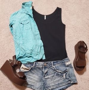 Faded Glory Aqua Button-down Long Sleeve Top